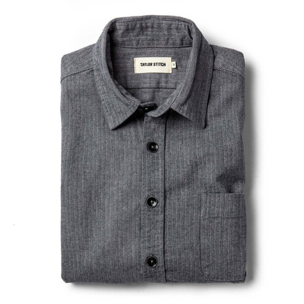 Taylor Stitch x Stetson The Mechanic Shirt in Slate Herringbone L - 42